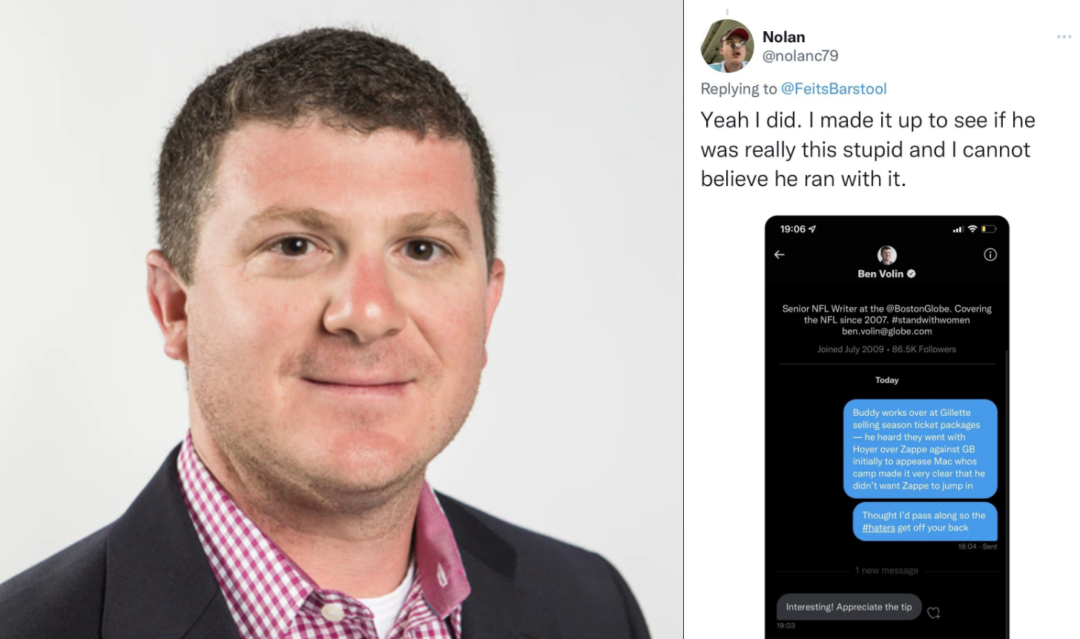 Boston Globe Patriots Reporter Ben Volin Reported Made Up Story Fed To Him By Twitter Troll That Mac Jones Is Jealous Of Bailey Zappe  - TB Daily News