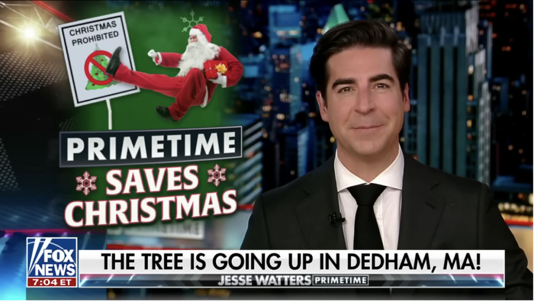 Jesse Watters Primetime Takes Credit For Getting Dedham Library Christmas Tree Back Up After Not Citing Our Work - TB Daily News