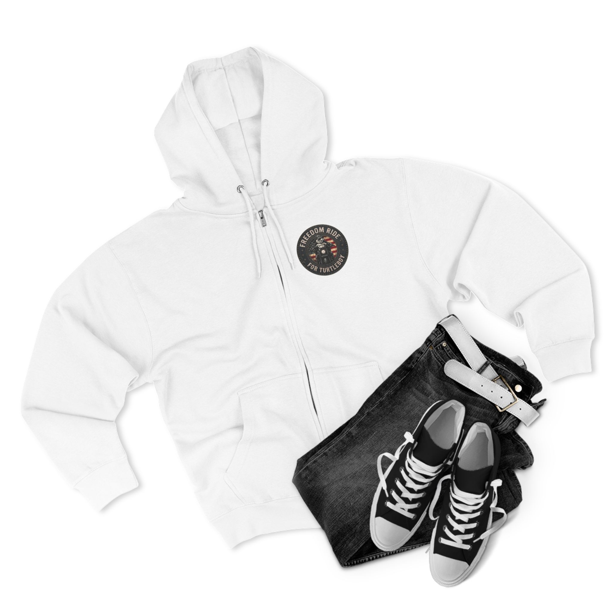Freedom Ride for Turtleboy (Riders Wearing Gray) - Pocket and Back Design Unisex Zip Hoodie - Image 19