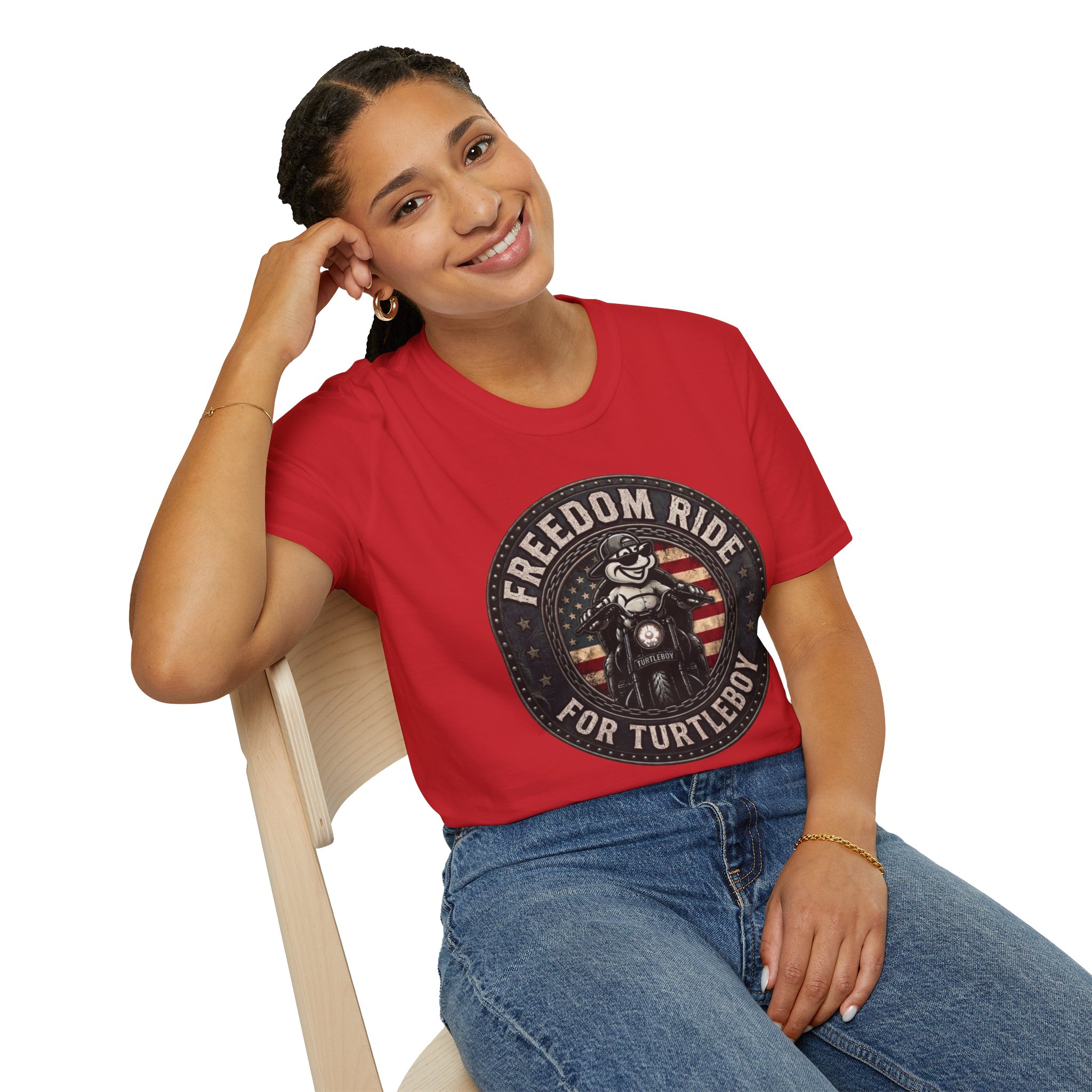 Freedom Ride for Turtleboy (Riders Wearing Gray) - Unisex Softstyle T-Shirt - Image 78