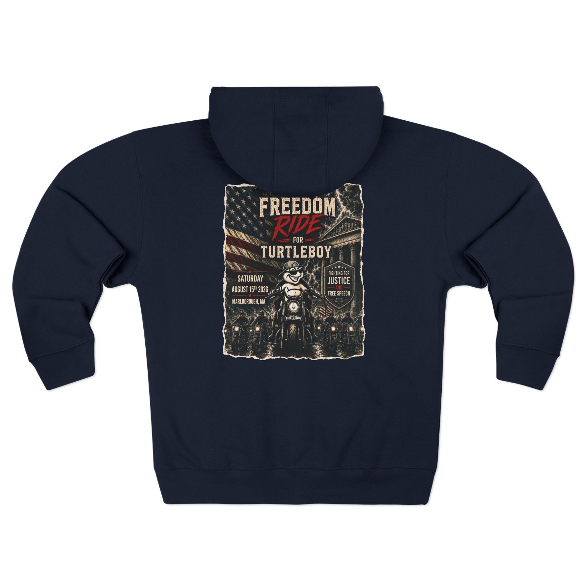 Freedom Ride for Turtleboy (Riders Wearing Gray) - Pocket and Back Design Unisex Zip Hoodie - Image 6
