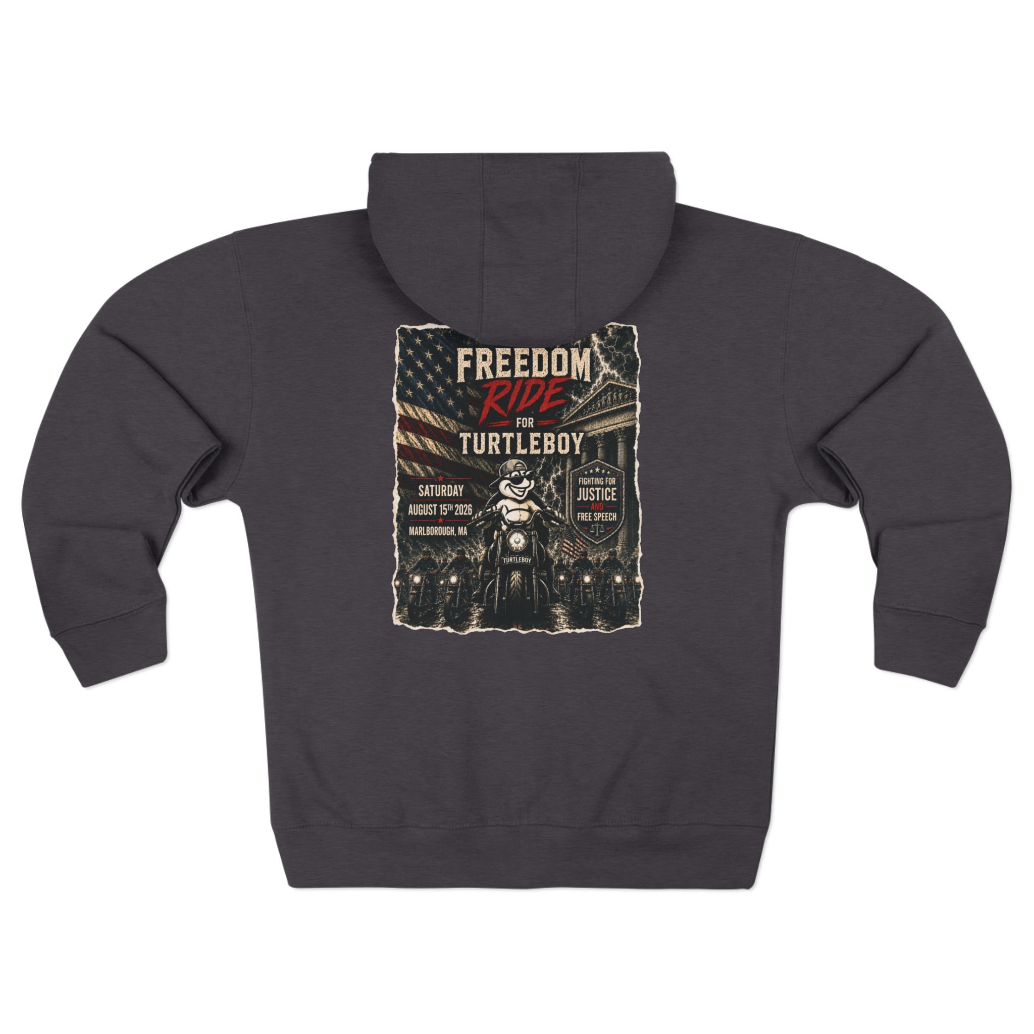 Freedom Ride for Turtleboy (Riders Wearing Gray) - Pocket and Back Design Unisex Zip Hoodie - Image 2