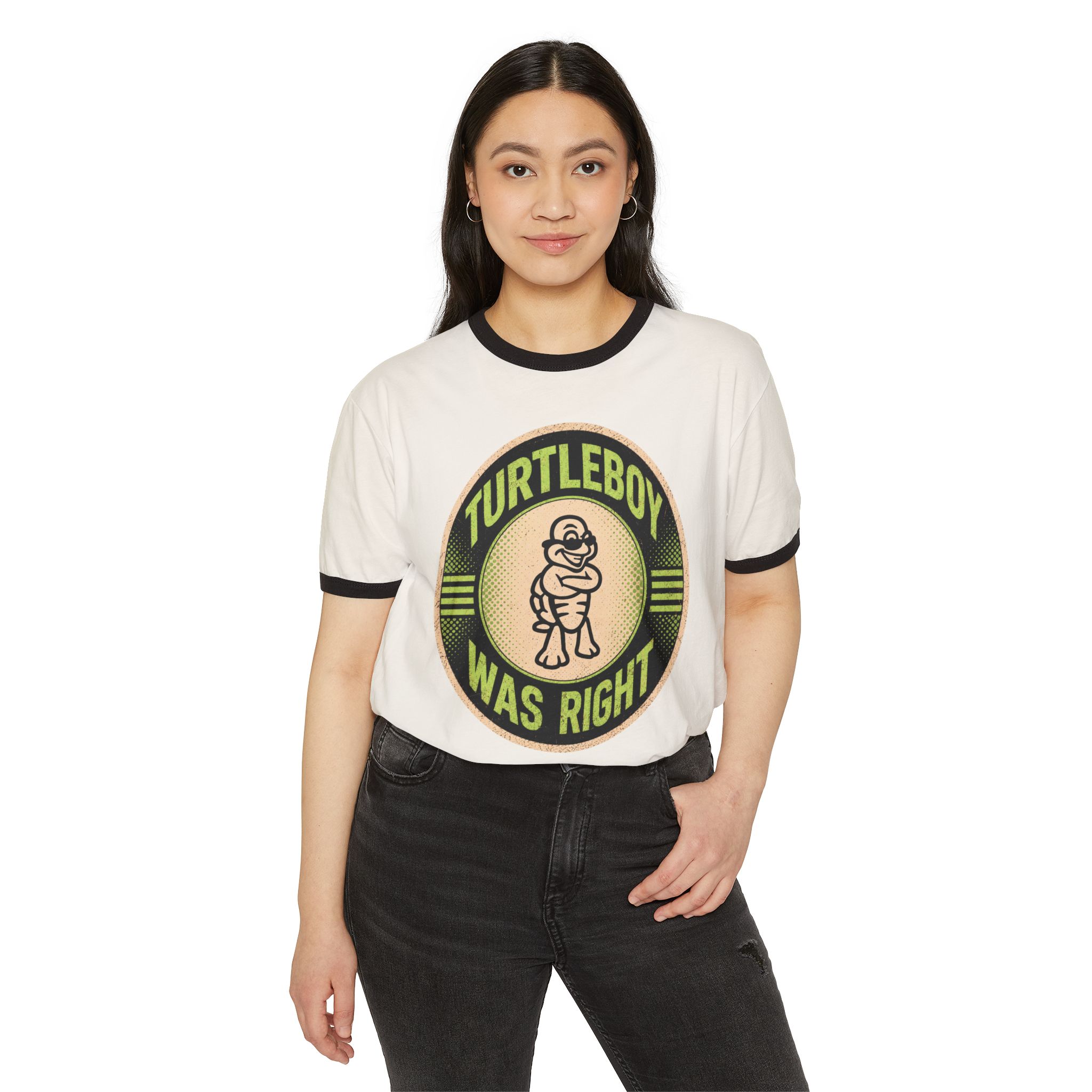 Turtleboy was Right Oval - Unisex Retro Ringer Tee - Image 4