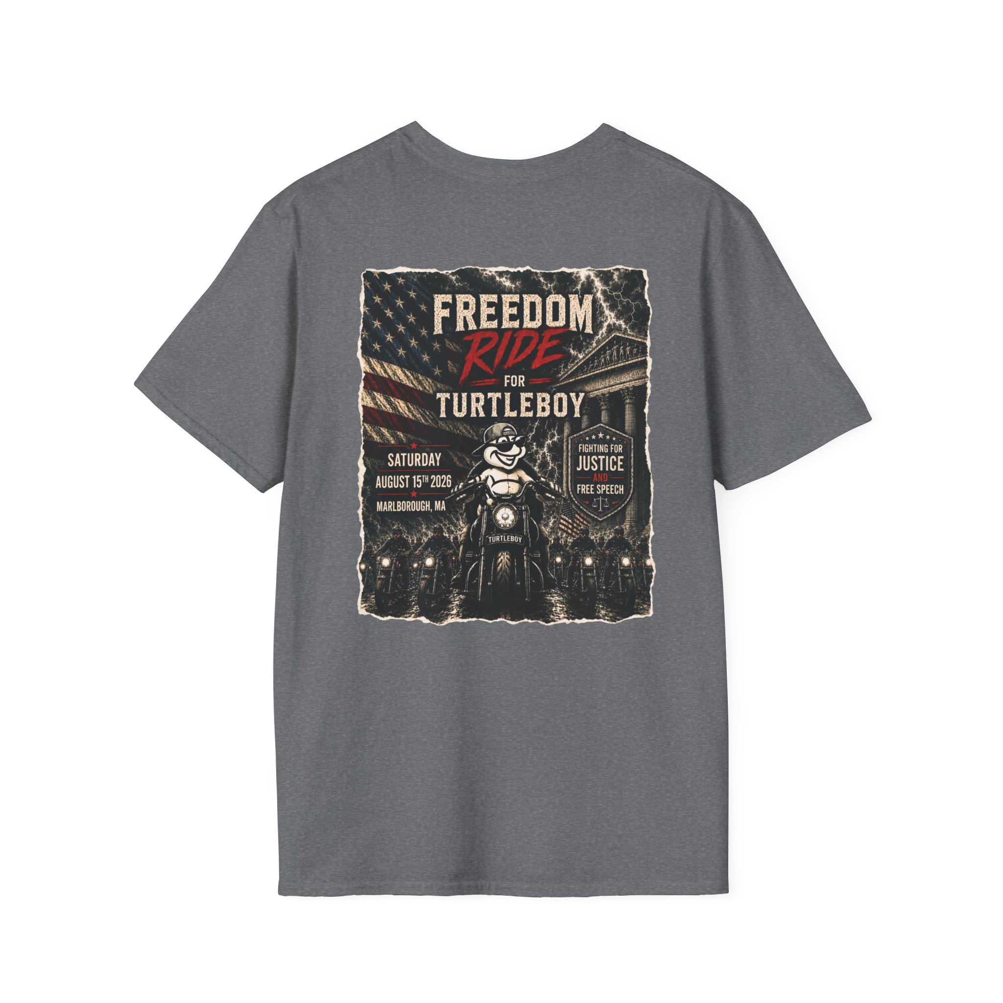 Freedom Ride for Turtleboy (Riders Wearing Gray) - Unisex Softstyle T-Shirt - Image 2