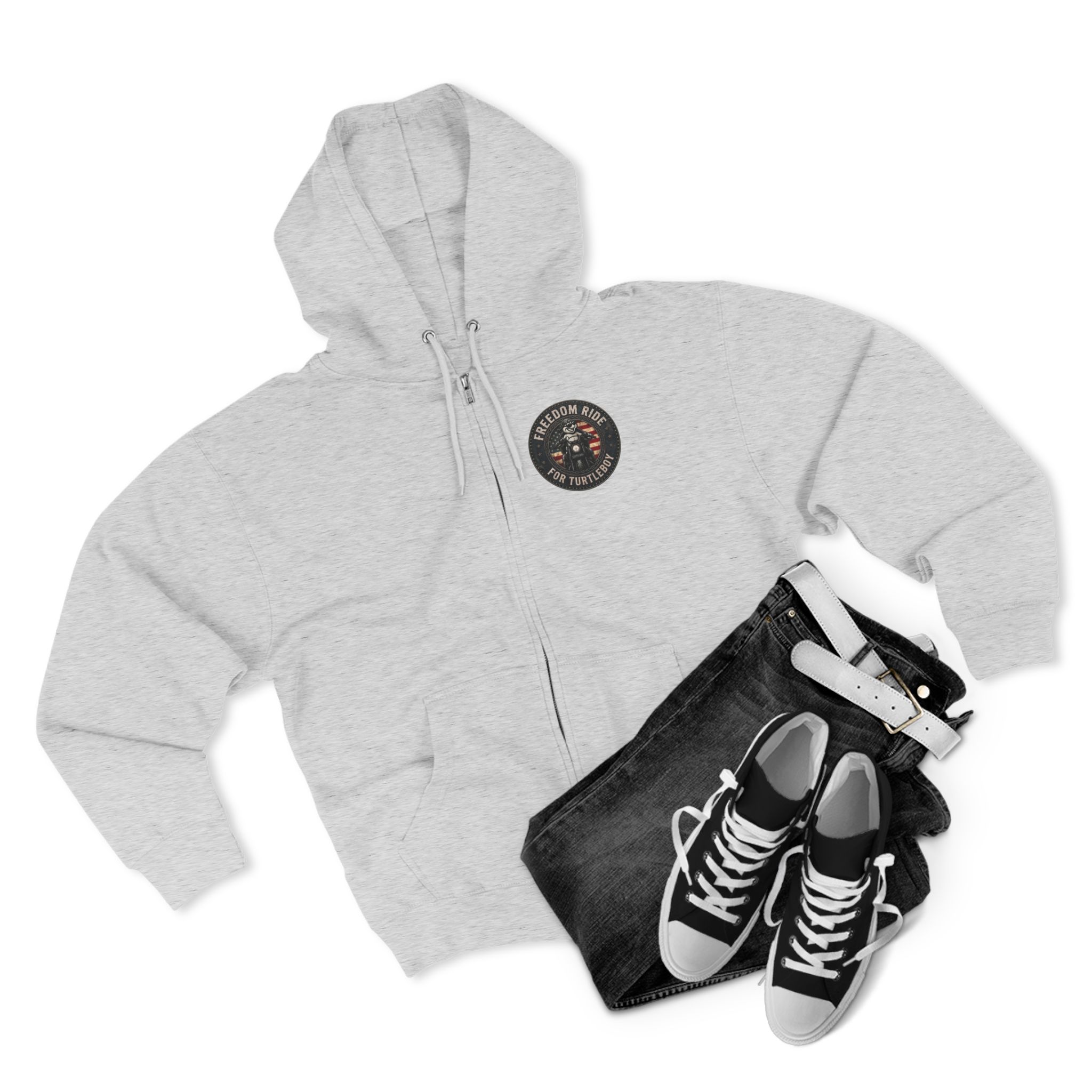 Freedom Ride for Turtleboy (Riders Wearing Gray) - Pocket and Back Design Unisex Zip Hoodie - Image 27