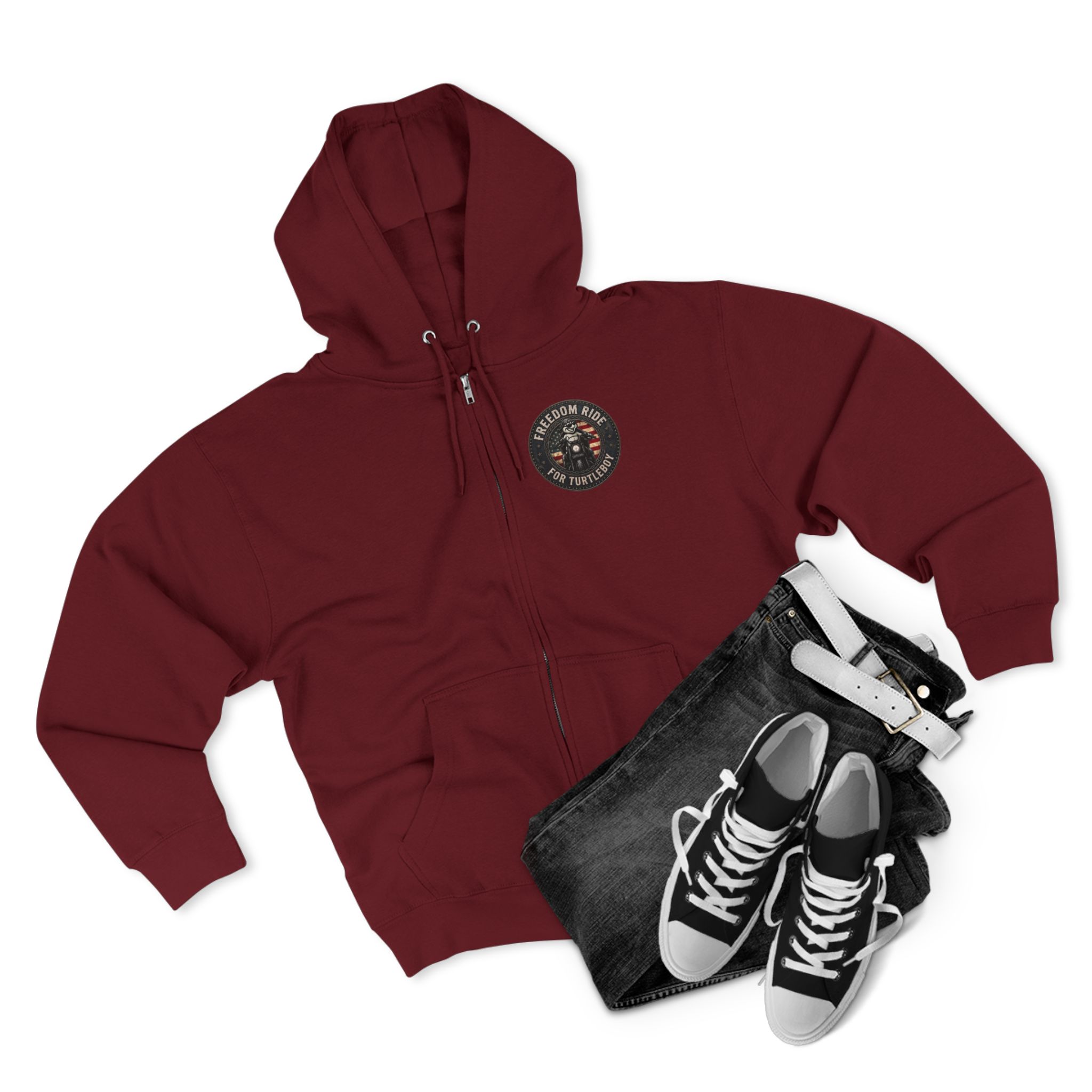 Freedom Ride for Turtleboy (Riders Wearing Gray) - Pocket and Back Design Unisex Zip Hoodie - Image 11