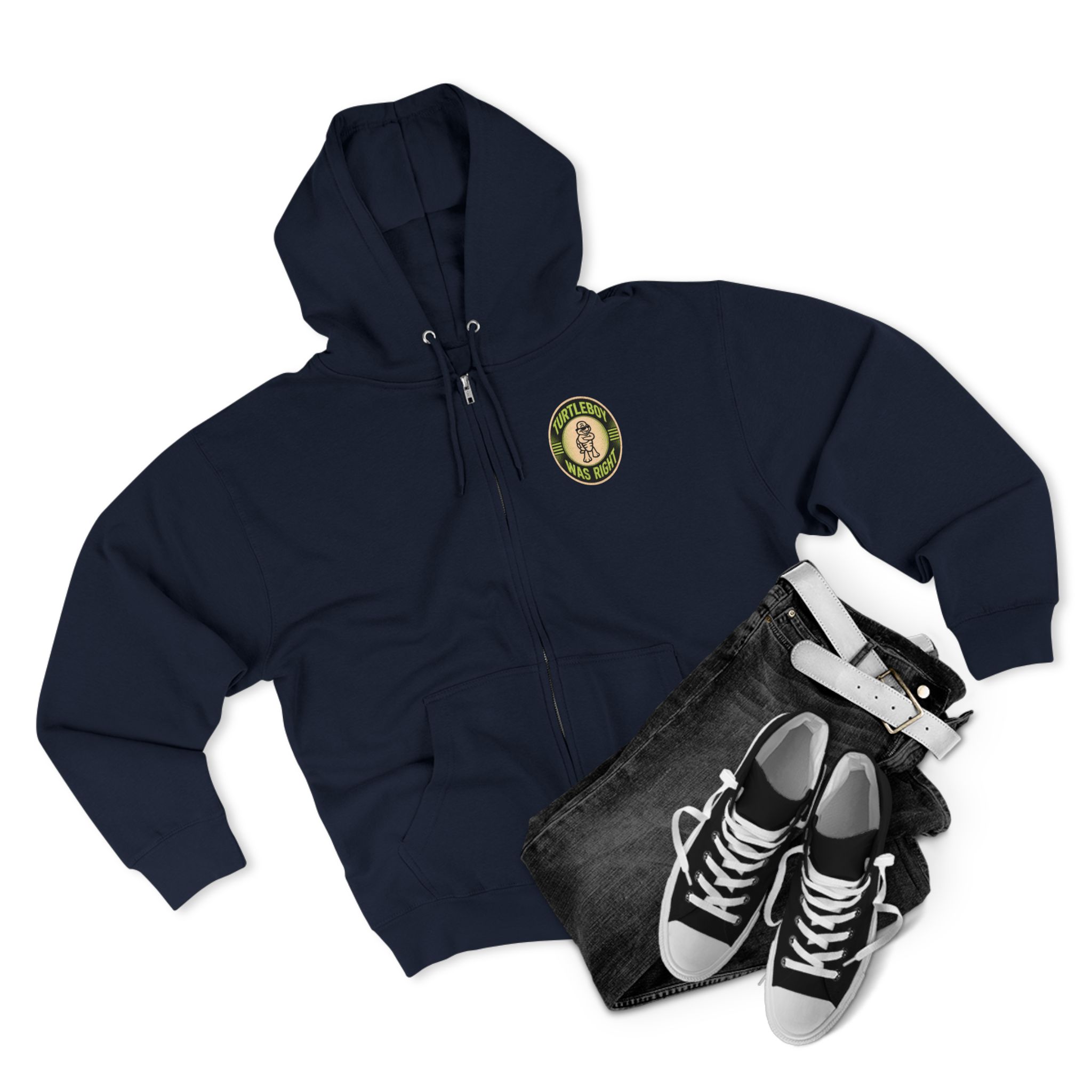 Turtleboy was Right Oval - Pocket and Back Design Unisex Zip Hoodie - Image 3