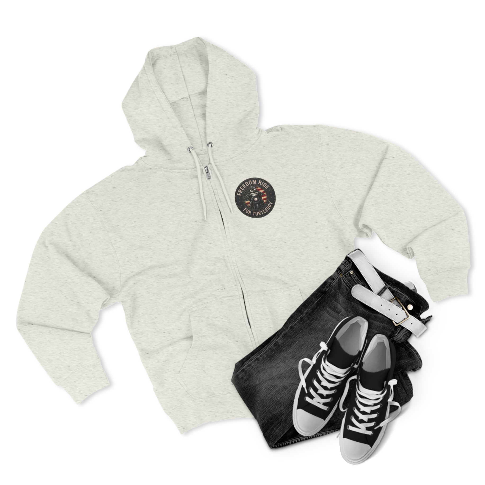 Freedom Ride for Turtleboy (Riders Wearing Gray) - Pocket and Back Design Unisex Zip Hoodie - Image 15