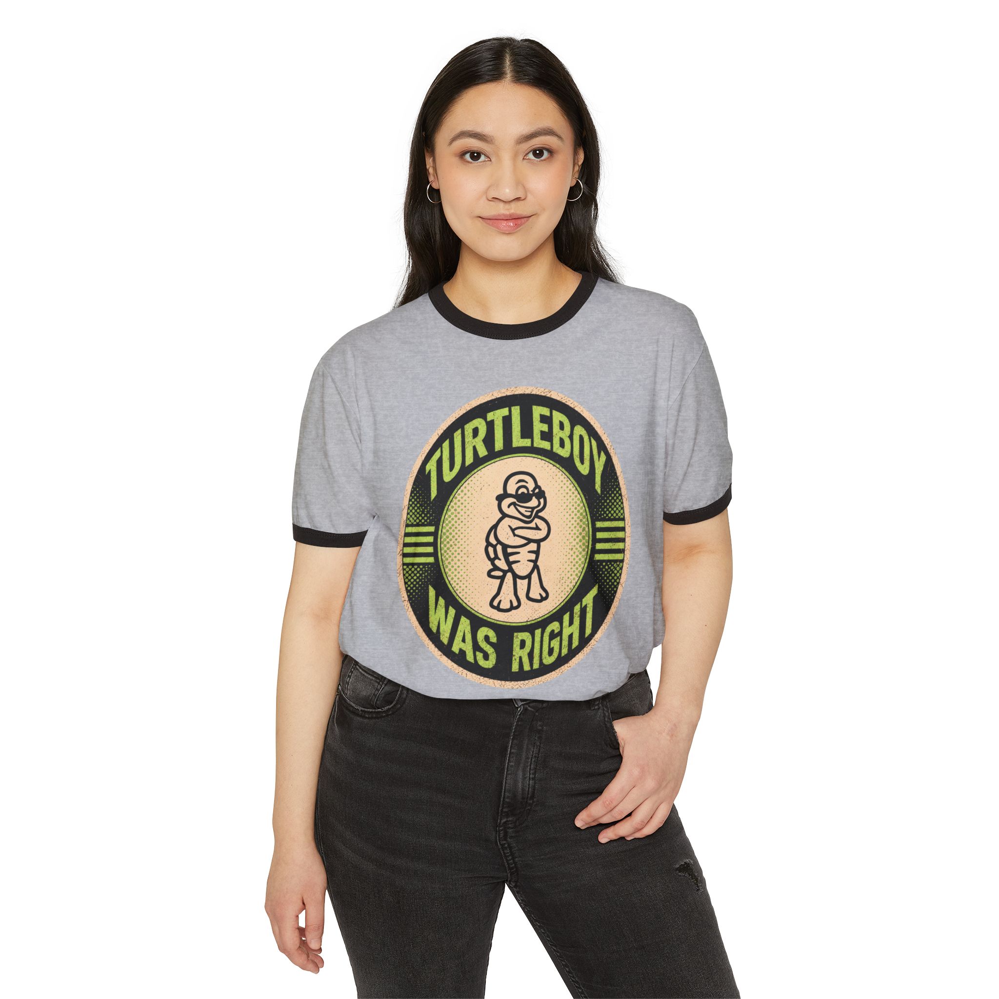 Turtleboy was Right Oval - Unisex Retro Ringer Tee - Image 7