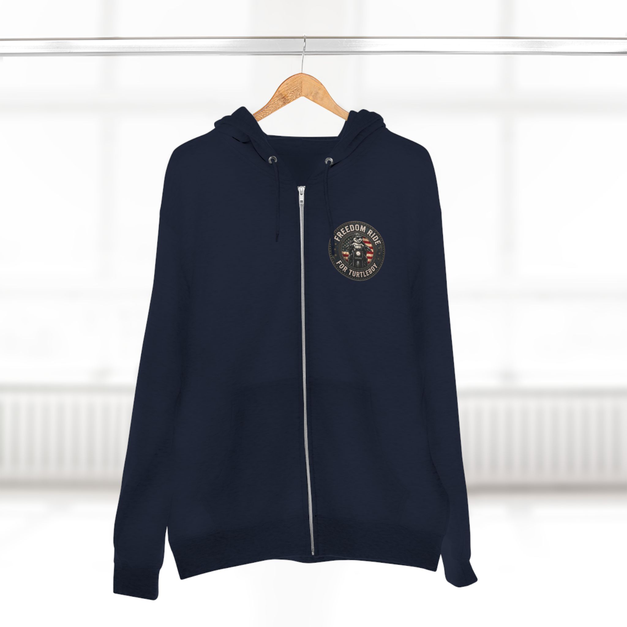 Freedom Ride for Turtleboy (Riders Wearing Gray) - Pocket and Back Design Unisex Zip Hoodie - Image 8