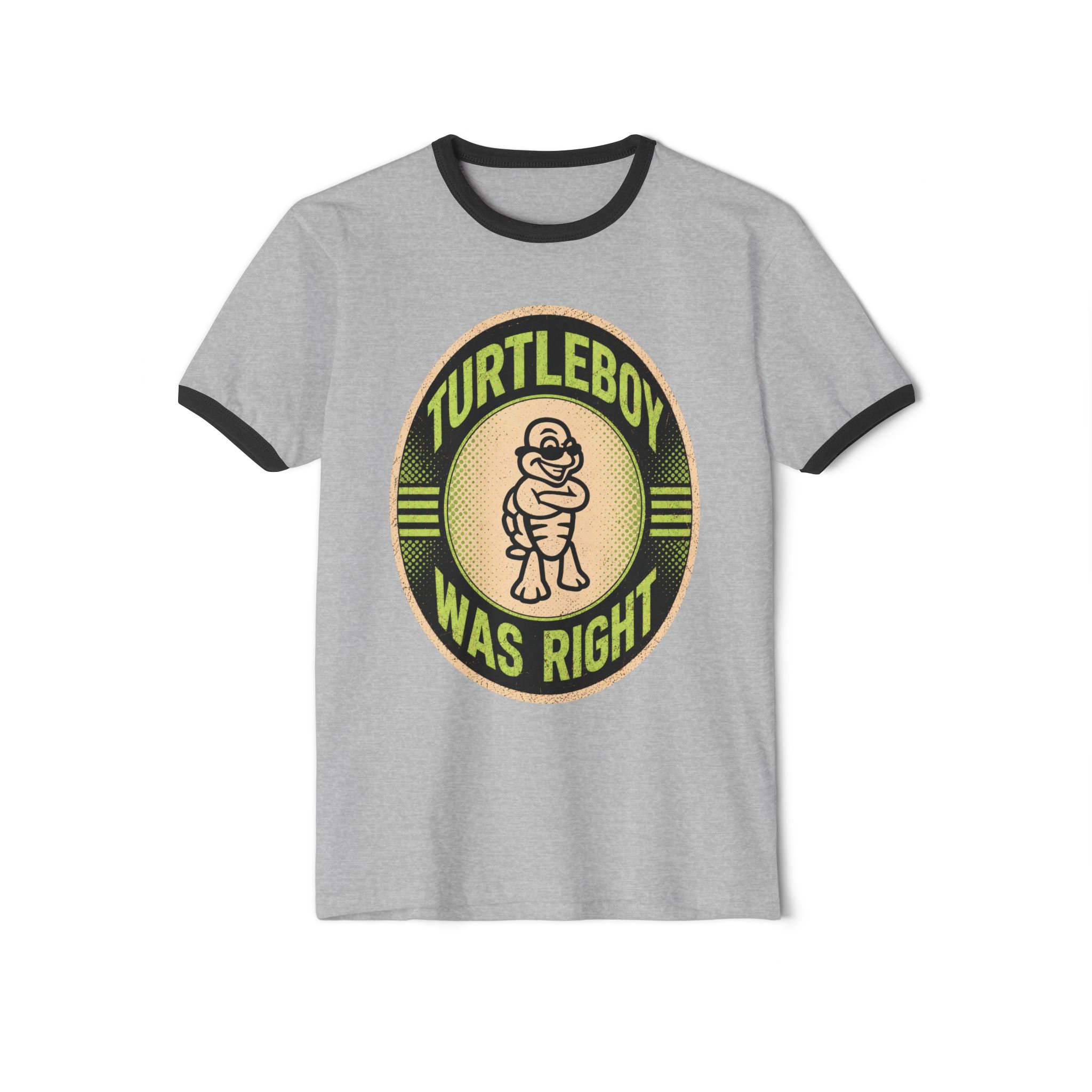 Turtleboy was Right Oval - Unisex Retro Ringer Tee - Image 5