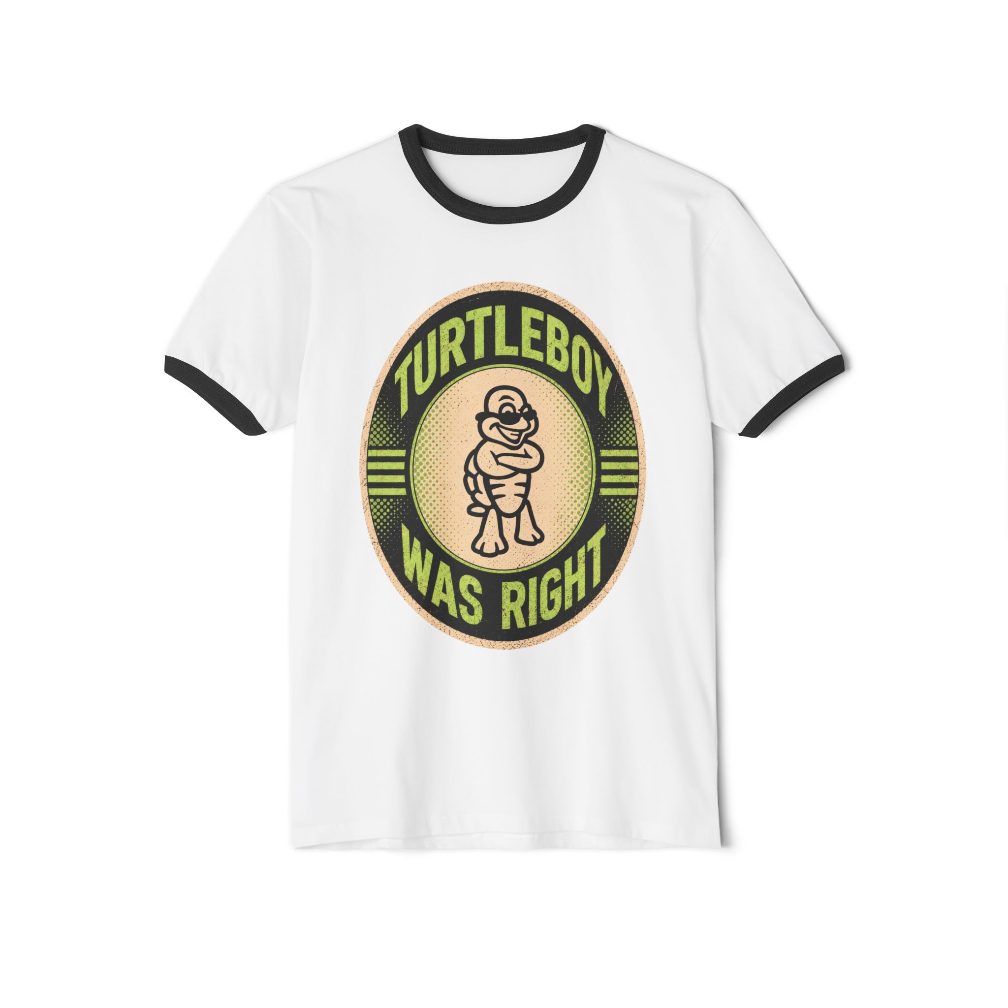 Turtleboy was Right Oval - Unisex Retro Ringer Tee - Image 9