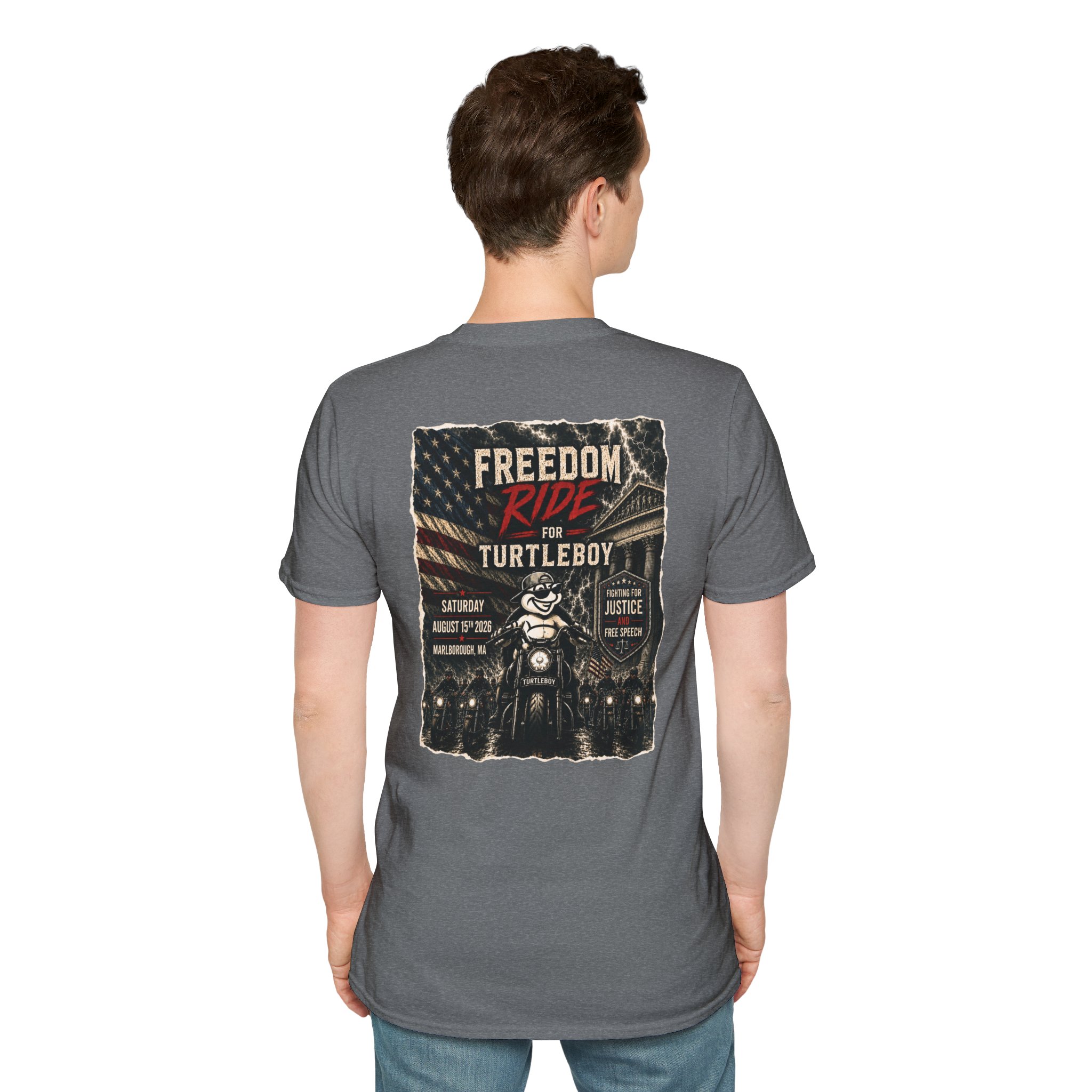 Freedom Ride for Turtleboy (Riders Wearing Gray) - Unisex Softstyle T-Shirt - Image 5