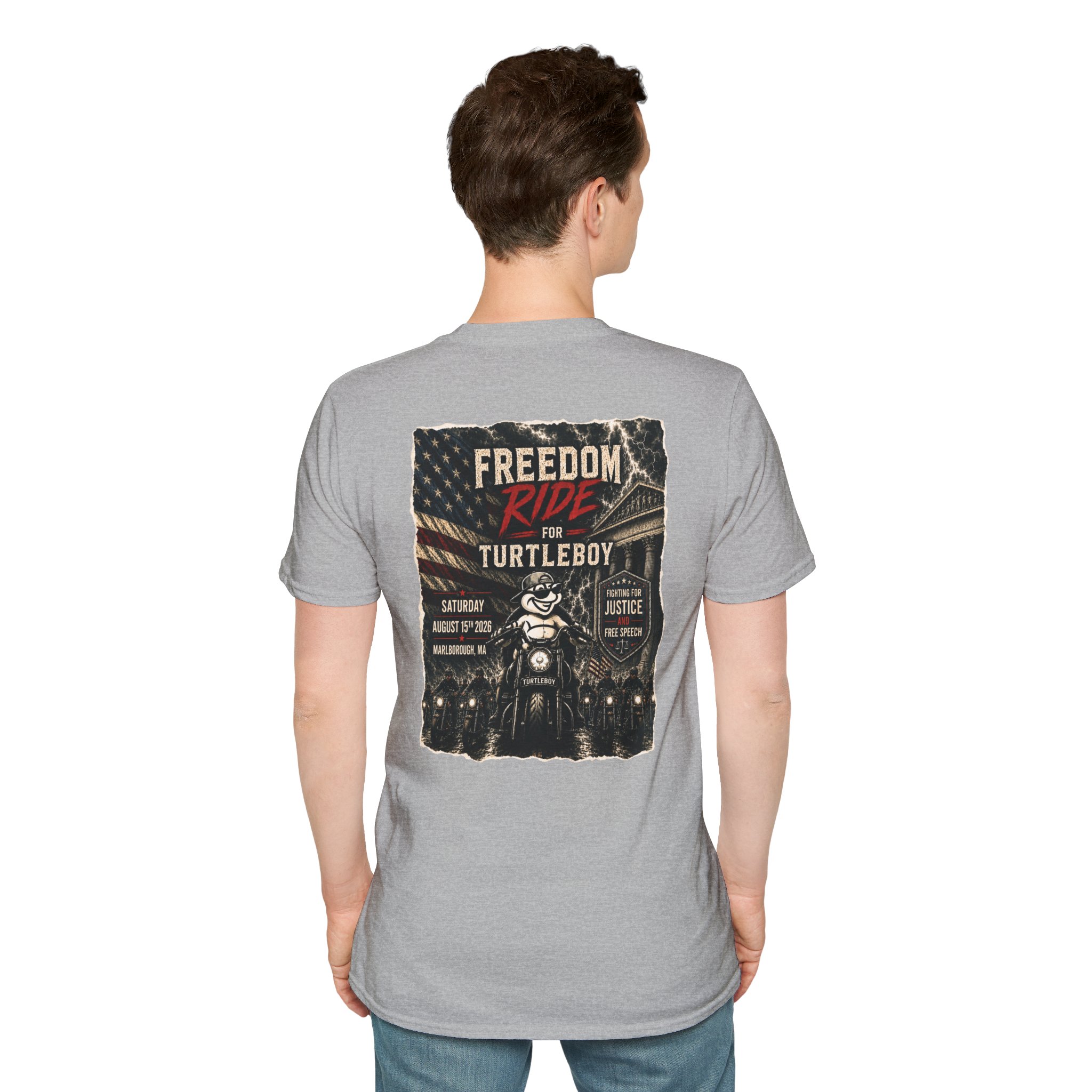 Freedom Ride for Turtleboy (Riders Wearing Gray) - Unisex Softstyle T-Shirt - Image 84