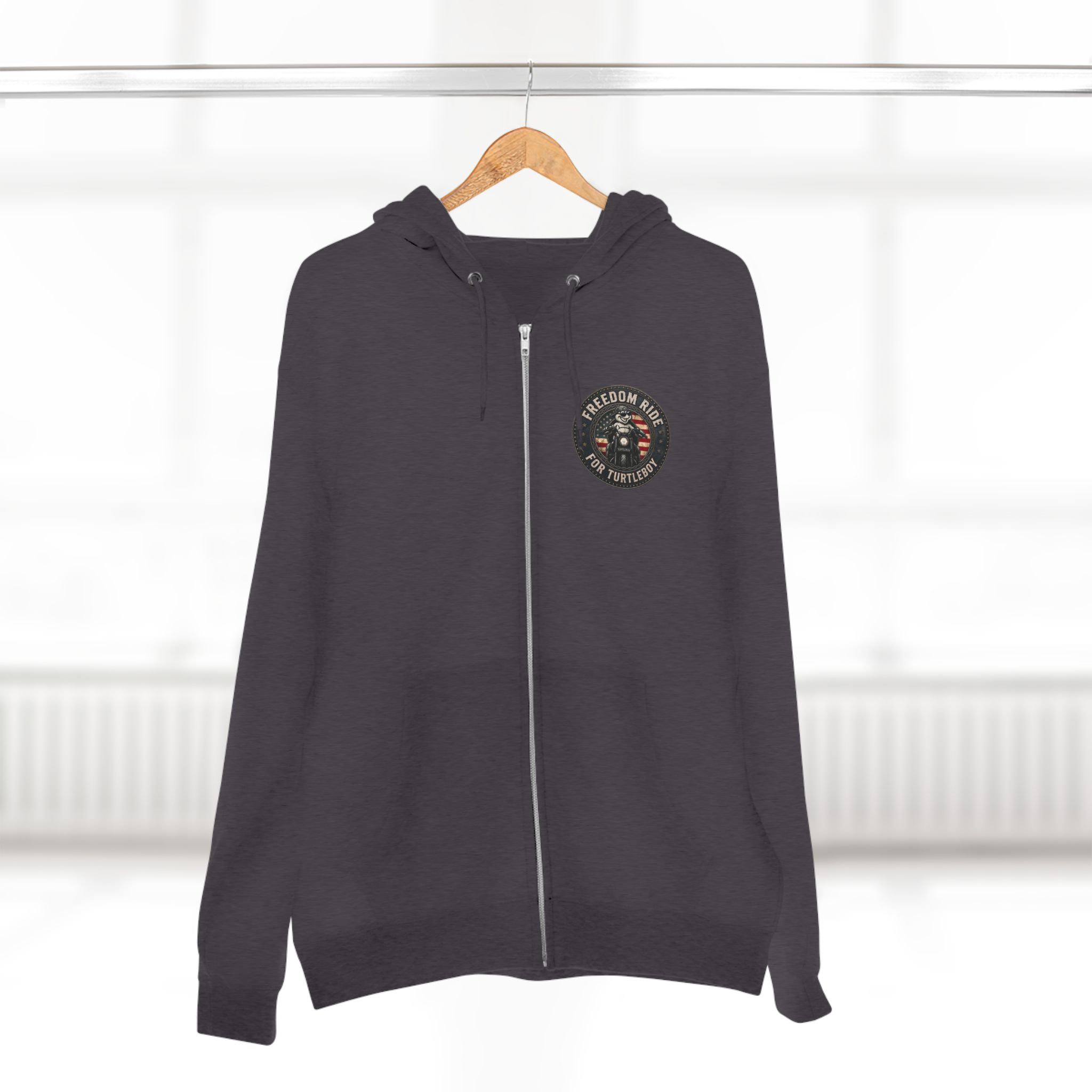 Freedom Ride for Turtleboy (Riders Wearing Gray) - Pocket and Back Design Unisex Zip Hoodie - Image 4