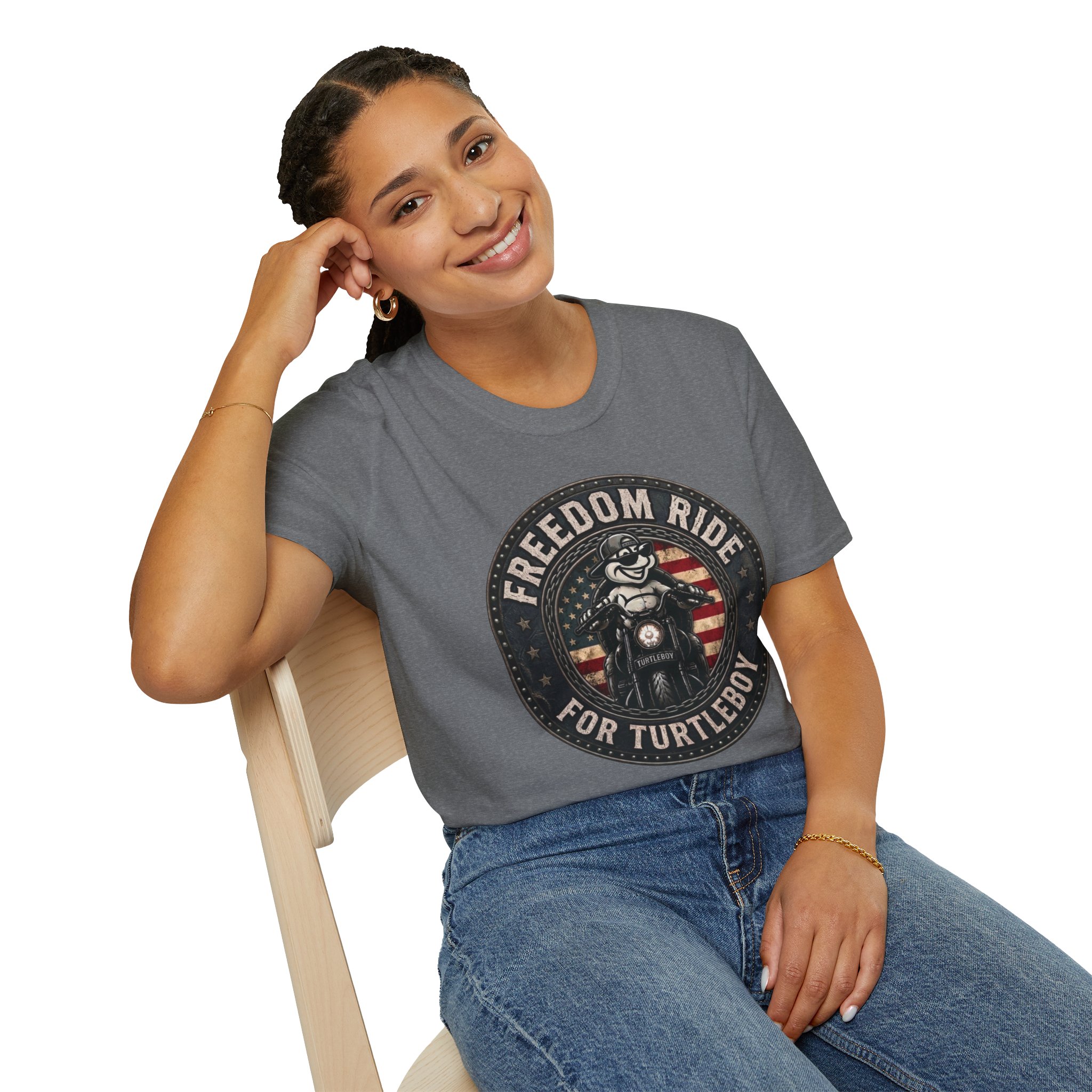 Freedom Ride for Turtleboy (Riders Wearing Gray) - Unisex Softstyle T-Shirt - Image 4