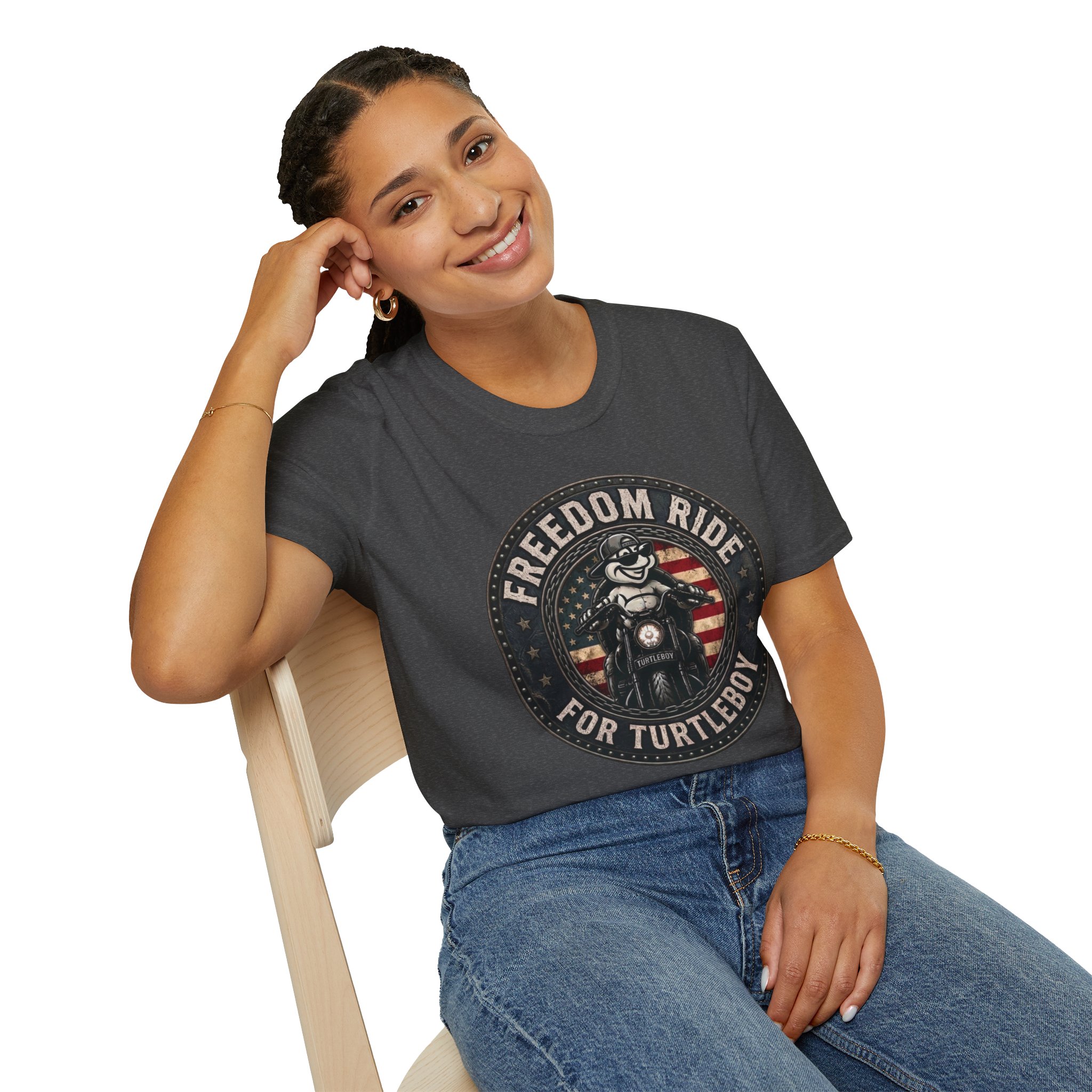 Freedom Ride for Turtleboy (Riders Wearing Gray) - Unisex Softstyle T-Shirt - Image 48