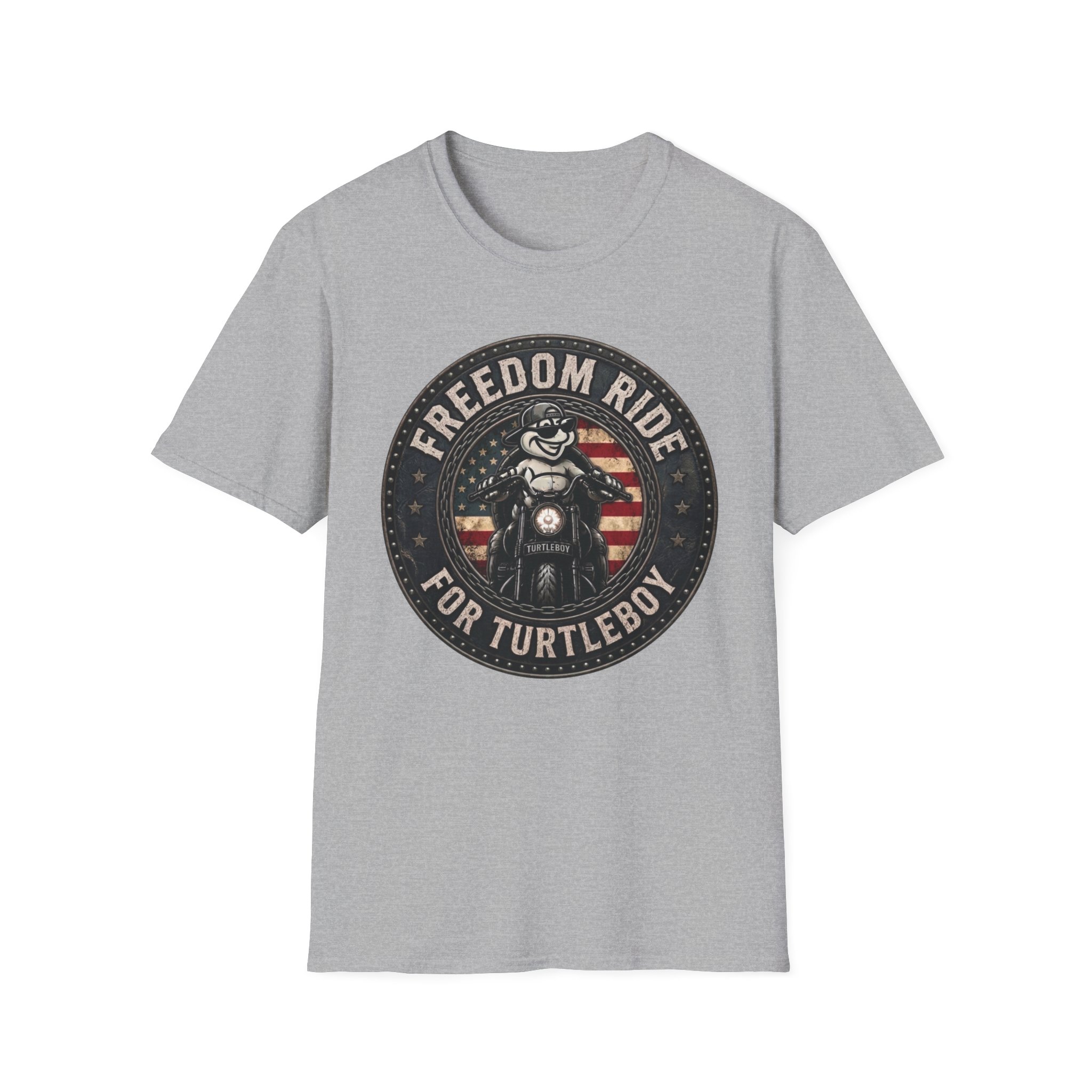 Freedom Ride for Turtleboy (Riders Wearing Gray) - Unisex Softstyle T-Shirt - Image 80