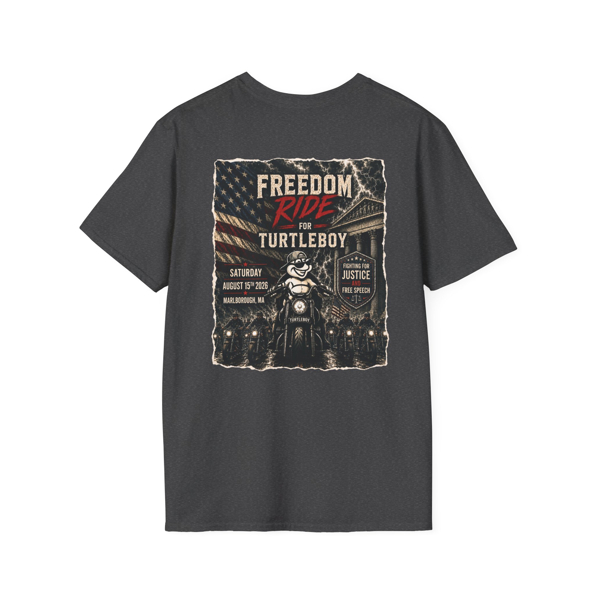 Freedom Ride for Turtleboy (Riders Wearing Gray) - Unisex Softstyle T-Shirt - Image 44