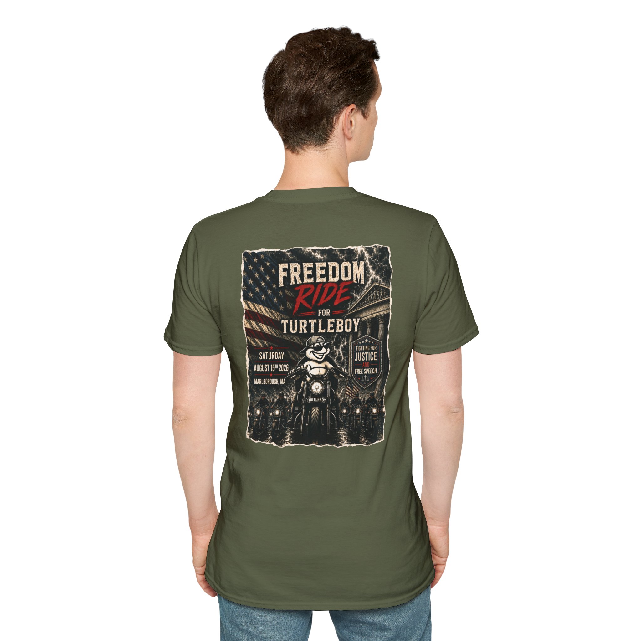 Freedom Ride for Turtleboy (Riders Wearing Gray) - Unisex Softstyle T-Shirt - Image 25