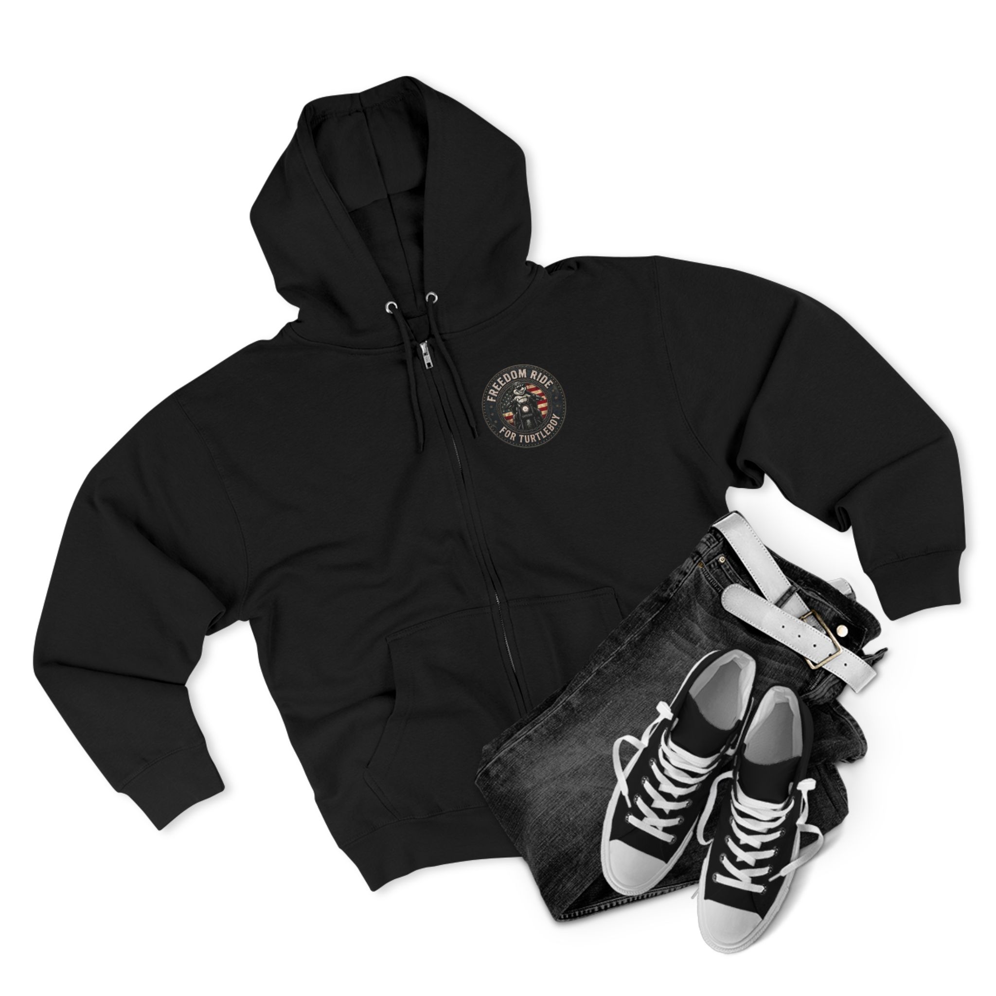 Freedom Ride for Turtleboy (Riders Wearing Gray) - Pocket and Back Design Unisex Zip Hoodie - Image 23