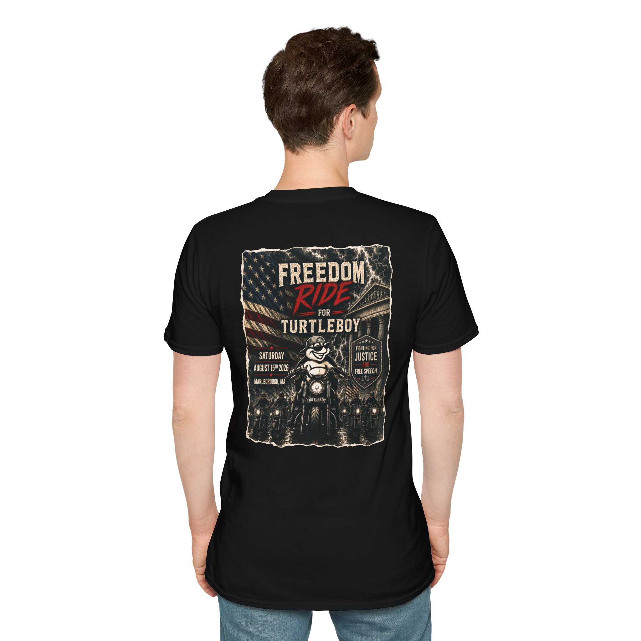 Freedom Ride for Turtleboy (Riders Wearing Gray) - Unisex Softstyle T-Shirt - Image 36